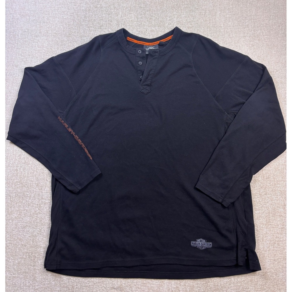 Harley-Davidson Mens Black Performance Henley Long Sleeve Logo Shirt 2XL